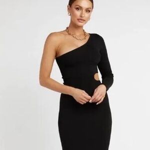 DISSH one shoulder cut out black ribbed maxi dress